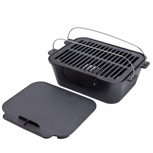 Bruntmor BBQ Grill, Heavy Duty Pre-Seasoned Cast Iron, 14 x12 Perspective: left