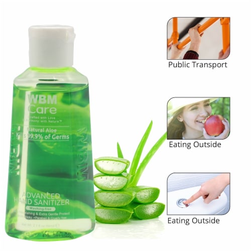 WBM Care Hand Sanitizer Gel, Moisturizing Natural Aloe, 80% Alcohol, Pack of 6/60 ml Each Perspective: left