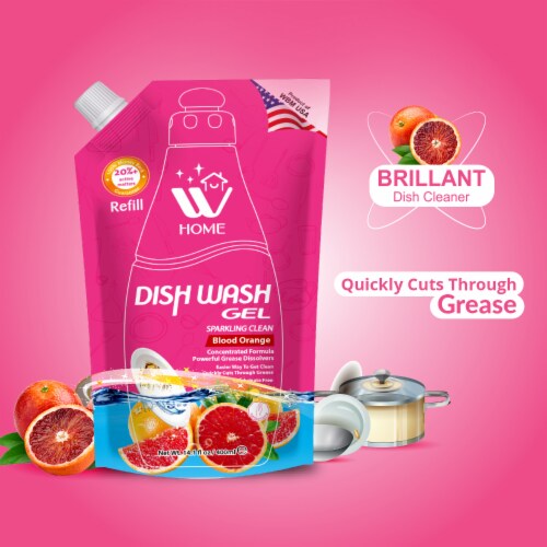 W Home Liquid Dish Soap Refills with Blood Orange Extracts, 400ml Each - Pack of 3 Perspective: left