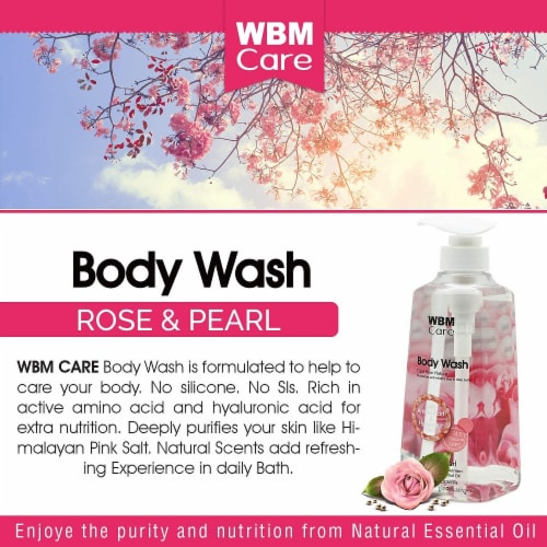 WBM Care Body Wash, Regenerates & Revitalize With Himalayan Pink Salt, Rose & Pearl–Pack of 3 Perspective: left