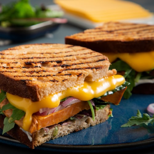 Violife Just like Mature Cheddar Slices, Dairy-Free Vegan Perspective: left