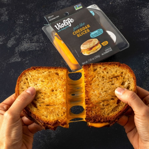 Violife Just Like Cheddar Slices, Dairy-Free Vegan Perspective: left