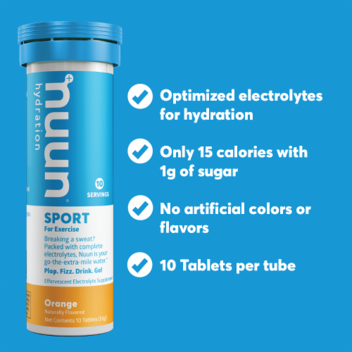 Nuun Sport Orange Electrolyte Supplement Water Enhancer Tablets Perspective: left