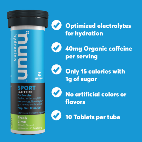 Nuun Hydration Sport + Caffeine Fresh Lime Effervescent Electrolyte Supplement Tablets Perspective: left