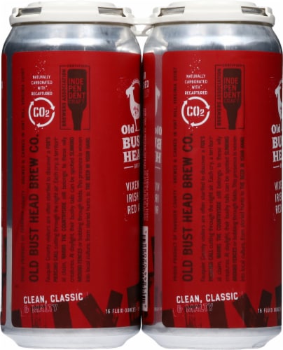 Old Bust Head Brew Co. Vixen Irish Style Red Ale Craft Beer Cans Perspective: left
