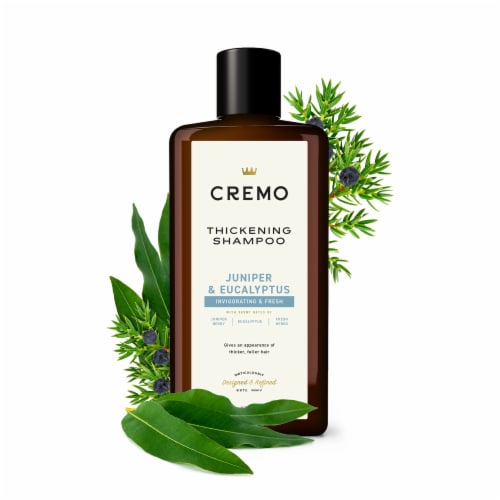 Cremo Thickening Shampoo For Men Juniper & Eucalyptus Scent Adds Body + Texture + Thickens Hair Perspective: left