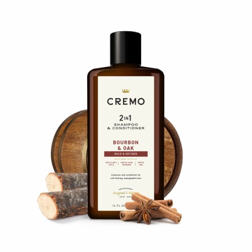 Cremo 2 in 1 Shampoo & Conditioner For Men Bourbon & Oak Scent Cleanses + Moisturizes In One Step Perspective: left