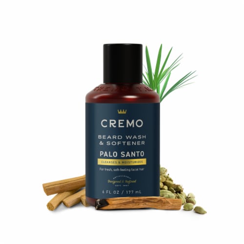 Cremo Beard Wash & Softener Cleanses & Moisturizes with Conditioners to Hydrate Palo Santo Scent Perspective: left