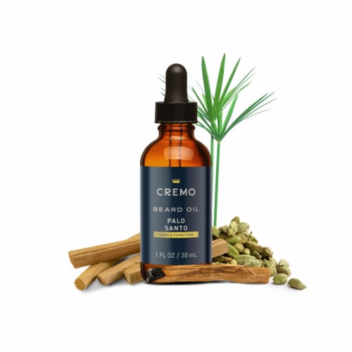 Cremo Beard Oil Tames & Conditions For Stubble + Scruff + Full Beards Palo Santo Scent Perspective: left