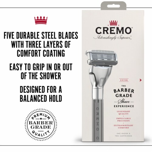 Cremo Men's Barber Grade 5-Blade Razor Kit 1 Razor Handle + 2 Razor Blade Refills Perspective: left