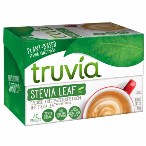 Truvia Original Calorie-Free Sweetener from the Stevia Leaf Packets, 40 Count, 2.82 oz Carton Perspective: left