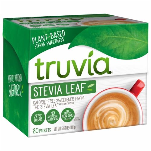 Truvia Original Calorie-Free Sweetener from the Stevia Leaf, 80 Packets, 5.64 oz Carton Perspective: left