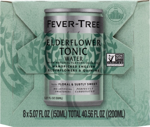 Fever Tree Elderflower Tonic Water Cans Perspective: left