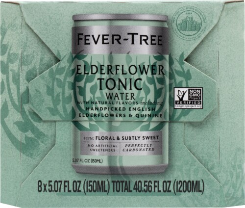 Fever Tree Elderflower Tonic Water Cans Perspective: left
