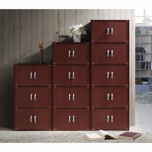 Hodedah 6 Door Enclosed Multipurpose Storage Cabinet for Home & Office, Mahogany Perspective: left