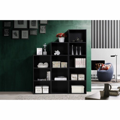 Hodedah 12 x 16 x 60 Inch 5 Shelf Bookcase and Office Organizer, Black Finish Perspective: left
