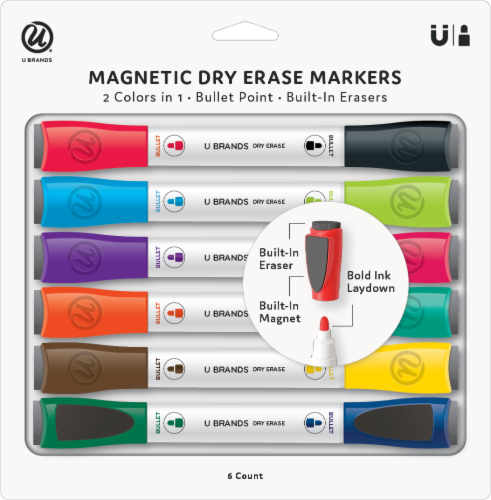 U Brands Magnetic Dry Erase Markers, Chisel Tip, 6 Count