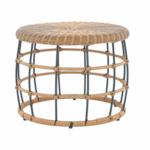 5-Pieces Wicker Rattan Outdoor Patio Set 2-Side Table Cushion Set, Beige Perspective: left