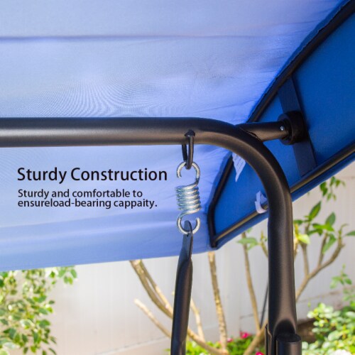 Outdoor 3-Person Patio Porch Swing Chair with Adjustable Canopy, Blue Perspective: left