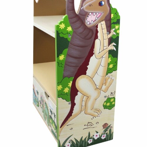 Fantasy Fields Dinosaur Kingdom Kids Wooden Bookshelf with Storage Drawer, Multicolor Perspective: left