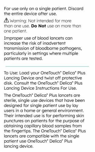 OneTouch® Delica® Plus Extra Fine 33 Gauge Sterile Lancets 100 Count Perspective: left