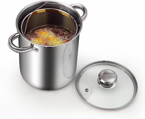 Cook N Home Asparagus Steamer Pot Stainless Steel with Basket,Glass Lid, 4 Quart, 3-Piece Perspective: left