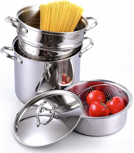 Cooks Standard Classic Stainless Steel 4-Piece 12 Quart Pasta Pot Cooker Steamer Multipots Perspective: left
