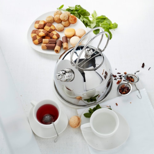 Demeyere Resto 2.5-qt Stainless Steel Whistling Tea Kettle Perspective: left