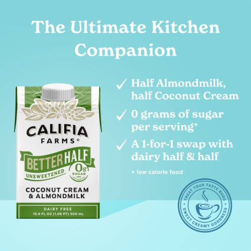 Califia Farms® Dairy Free Better Half Unsweetened Coconut Cream & Almond Milk Half & Half Perspective: left