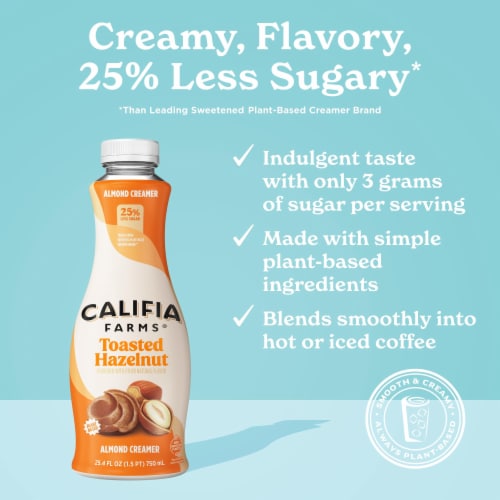 Califia Farms® Toasted Hazelnut Almond Milk Coffee Creamer Perspective: left