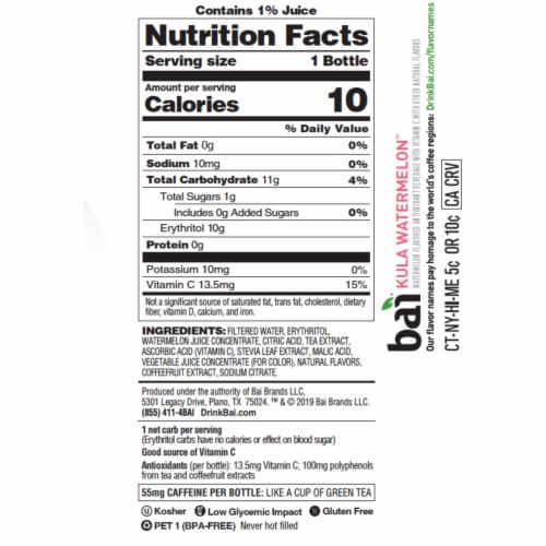 Bai® Antioxidant Infused Kula Watermelon Flavored Bottled Water Perspective: left