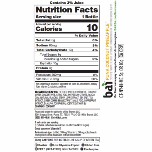 Bai® Antioxidant CocoFusion® Puna Coconut Pineapple™ Flavored Antioxidant Infused Drink Perspective: left