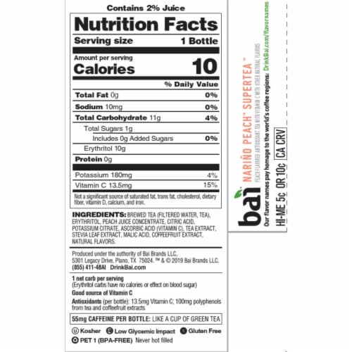 Bai Supertea Narino Peach Tea Antioxidant Infused Tea Perspective: left
