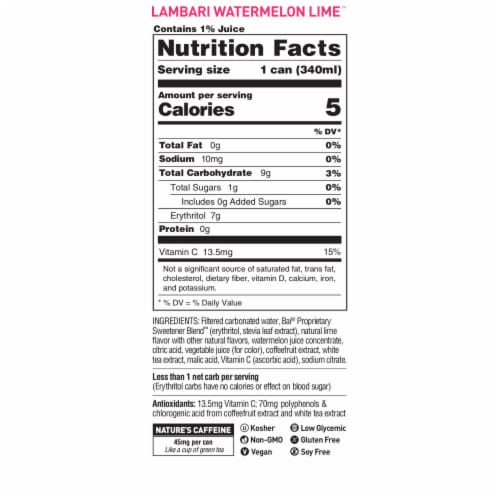 Bai Bubbles Lambari Watermelon Lime Sparkling Beverage Perspective: left