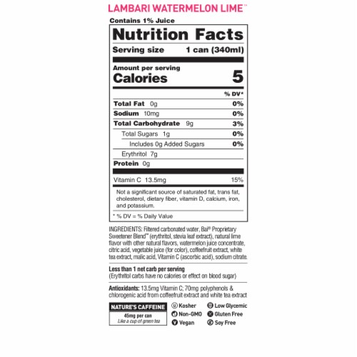 Bai Bubbles Lambari Watermelon Lime Sparkling Beverage Perspective: left