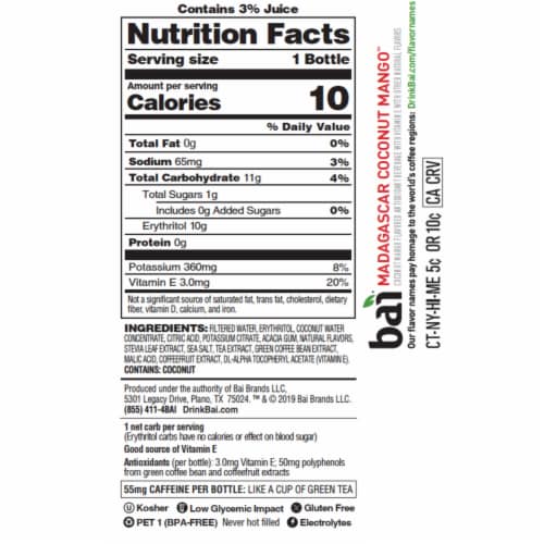 Bai® Antioxidant Infused Cocofusion Madagascar Coconut Mango Flavored Bottled Water Perspective: left