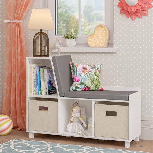 RiverRidge 2-Piece Traditional Fabric Folding Storage Bin Set in Taupe Gray Perspective: left