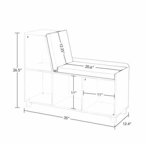 RiverRidge Book Nook Wood Kids Storage Bench with Cubbies in White/Yellow Perspective: left