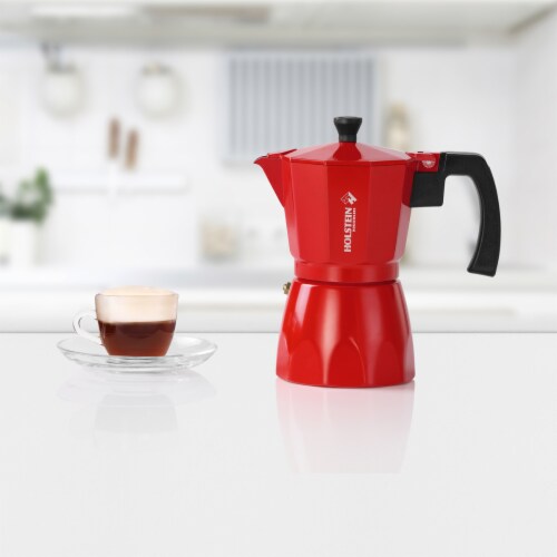 6-Cup Aluminum Espresso Maker Red Holstein Housewares Perspective: left