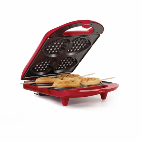Holstein Housewares 4-Section Heart Shaped Waffle Maker Red Perspective: left