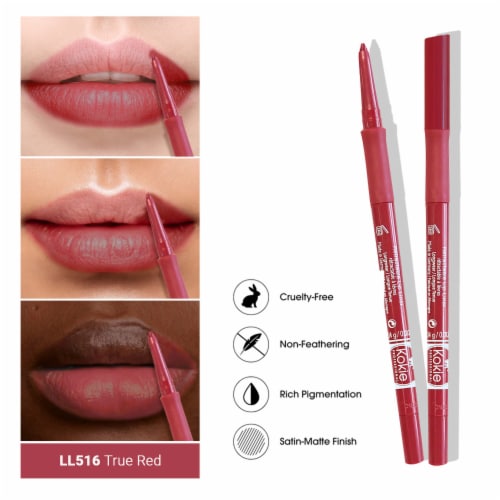 Kokie Professional Retractable Lip Liner Pencil LL516 True Red Perspective: left