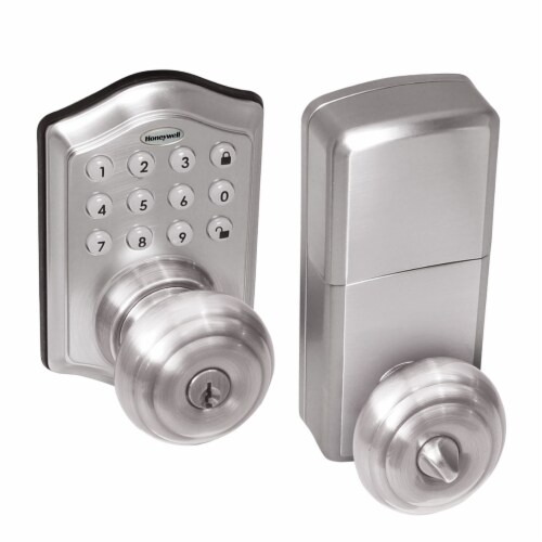 Honeywell Digital Entry Keypad with Satin Nickel Knob Door Lock Perspective: left