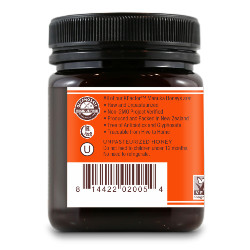 Wedderspoon KFactor 16 Raw Monofloral Manuka Honey Perspective: left