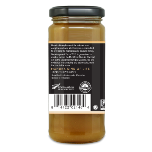 Wedderspoon Gold Raw KFactor 12 100% Manuka Honey Perspective: left