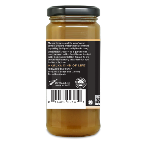 Wedderspoon Gold Raw Monofloral Manuka Honey Perspective: left