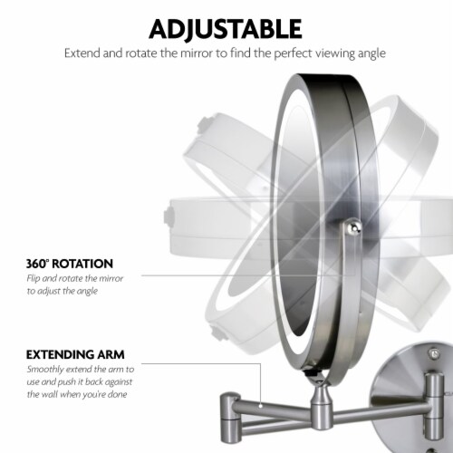 Ovente Polished Chrome Circle Wall-Mounted Vanity Makeup Mirror with Extendable Arm Perspective: left