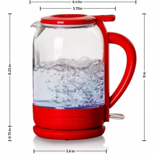 Ovente Electric Kettle with ProntoFill Technology, Red 1.5L Perspective: left