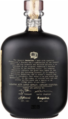 Jefferson's The Manhattan Barrel Finished Cocktail Bourbon Whiskey Perspective: left