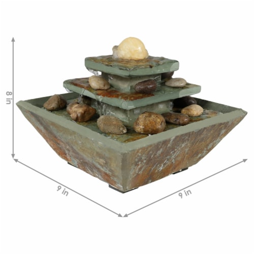 Tabletop Indoor Water Fountain LED Light 8  Ascending Slate Table Spa Zen Decor Perspective: left