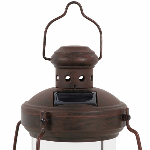 Sunnydaze Outdoor Antique Hanging Solar Lantern with LED Light and Candle, 12-Inch Sunnydaze Outdoor Antique Hanging Solar Lantern with LED Light and Candle, 12-Inch